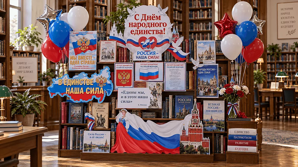 Оформление библиотеки воздушными шарами на День народного единства