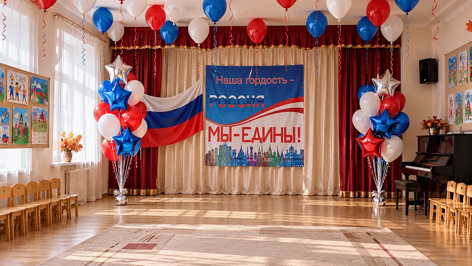 Оформление детского сада шарами триколор ко Дню народного единства