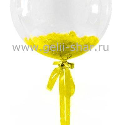 Прозрачный шар Bubble с Желтыми перьями, 61 см