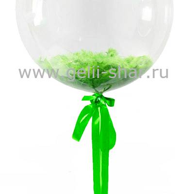 Прозрачный шар Bubble с Зелеными перьями, 61 см