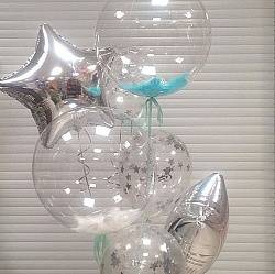 Прозрачный шар Bubble с Голубыми перьями, 61 см