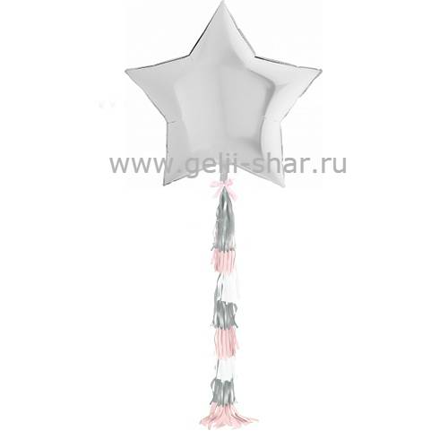 Звезда из фольги с гирляндой тассел Белая, 81 см