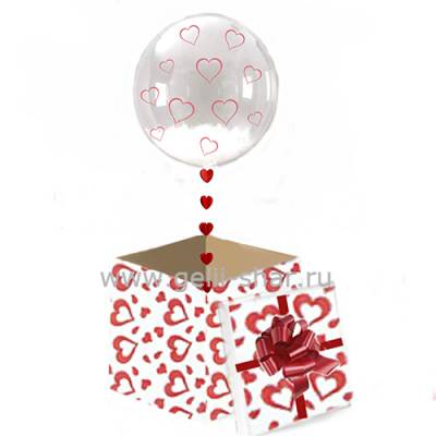 Коробка сюрприз с прозрачным шаром Bubble с белыми перьями и наклейками