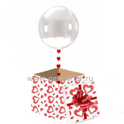 Коробка сюрприз с прозрачным шаром Bubble с белыми перьями
