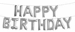 Шар Надпись из букв "Happy Birthday", Серебро, 41 см