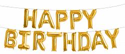 Шар Надпись из букв "Happy Birthday", Золото, 41 см