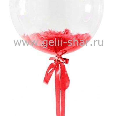 Прозрачный шар Bubble с Красными перьями, 46 см