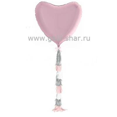 Сердце из фольги с гирляндой тассел Розовое, 81 см