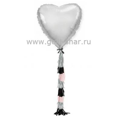 Сердце из фольги с гирляндой тассел Серебро, 81 см