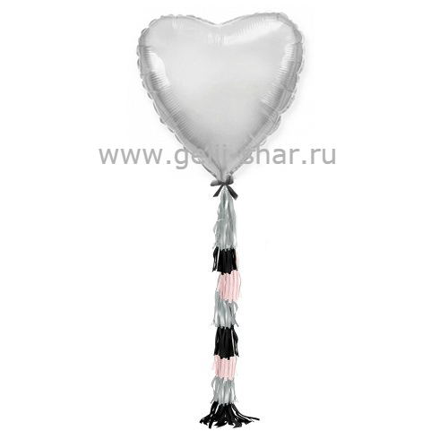 Сердце из фольги с гирляндой тассел Серебро, 81 см
