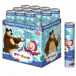 Пневмохлопушка (12''/30 см) Маша и медведь, Фольгированные звезды + бумажные конфетти, 1 шт