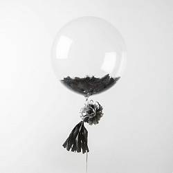 Прозрачный шар Bubble с Черными перьями, 61 см 