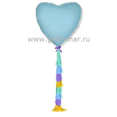 Сердце из фольги с гирляндой тассел Голубое, 81 см